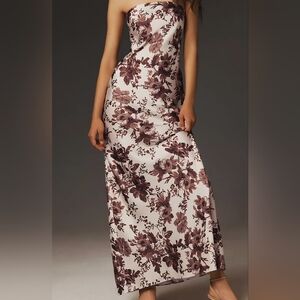 BHLDN Strapless Floral Maxi Dress in Cream and Brown - NWT
